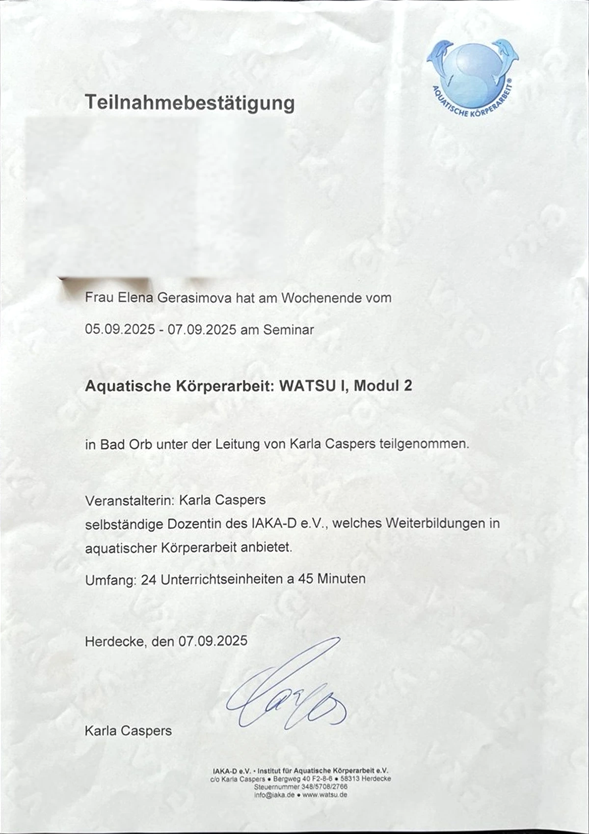 WATSU® I, Modul 2 (2025)