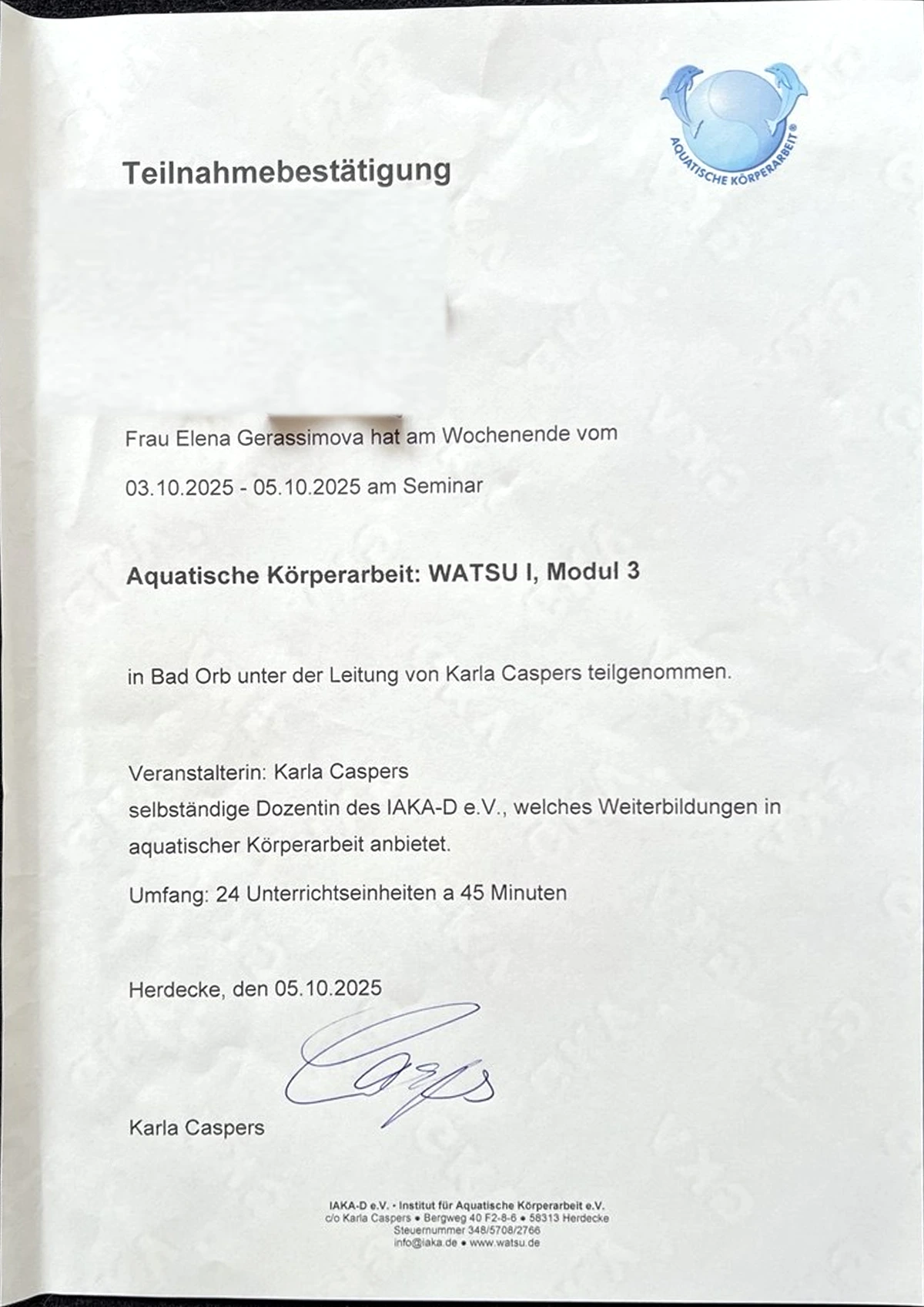 WATSU® I, Modul 3 (2025)