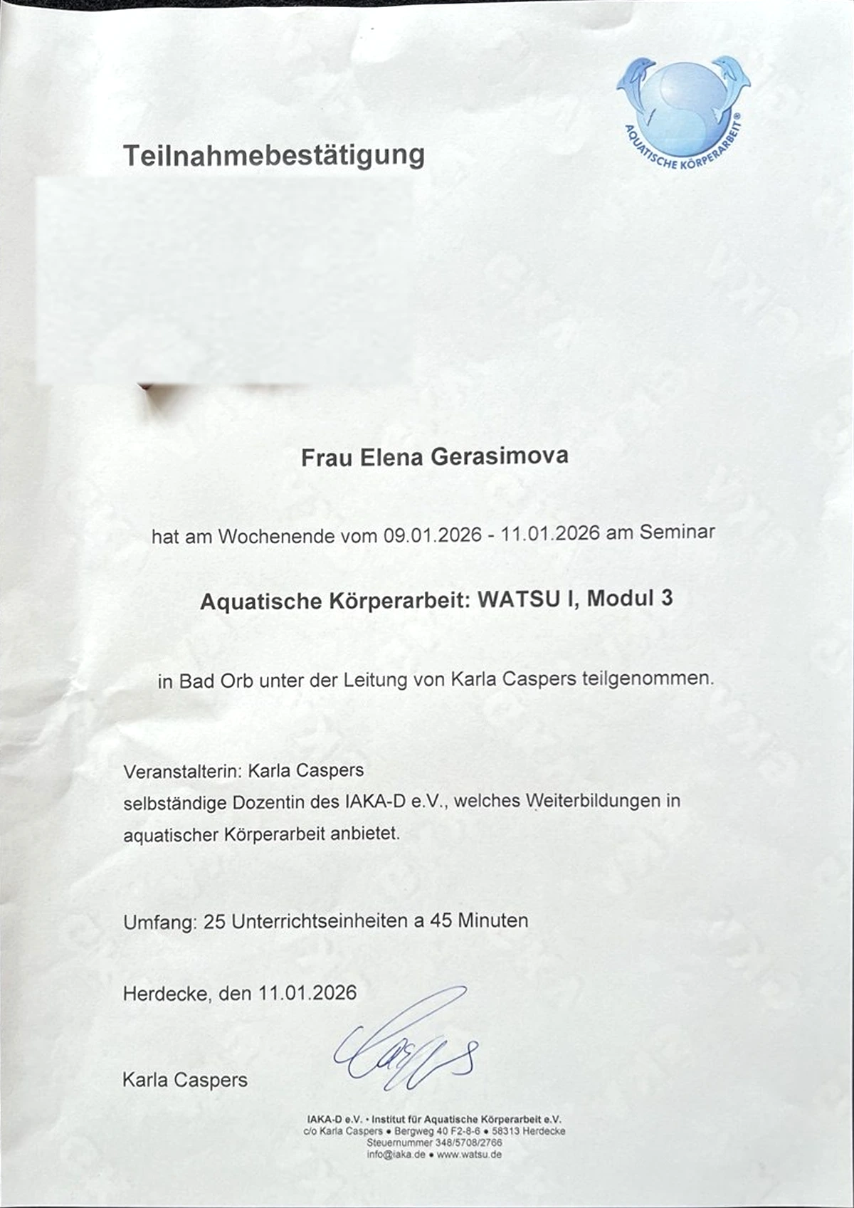 WATSU® I, Modul 3 (2026)